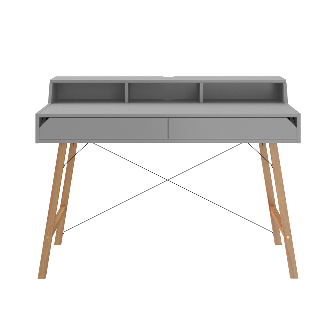 Bellamy Lotta grauer Kinderschreibtisch mit Aufsatz, 120 cm breit, mit zwei Schubladen und Kabeldurchführung für ein aufgeräumtes und ergonomisches Arbeitsumfeld