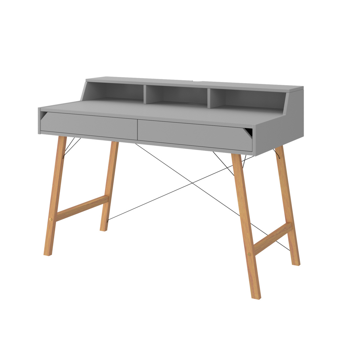 Bellamy Lotta grauer Kinderschreibtisch mit Aufsatz, 120 cm breit, mit zwei Schubladen und Kabeldurchführung für ein aufgeräumtes und ergonomisches Arbeitsumfeld