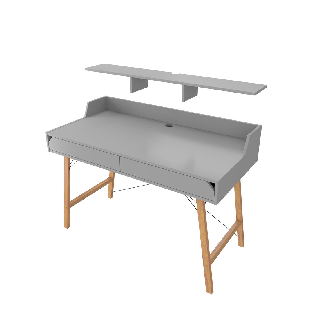 Bellamy Lotta grauer Kinderschreibtisch mit Aufsatz, 120 cm breit, mit zwei Schubladen und Kabeldurchführung für ein aufgeräumtes und ergonomisches Arbeitsumfeld