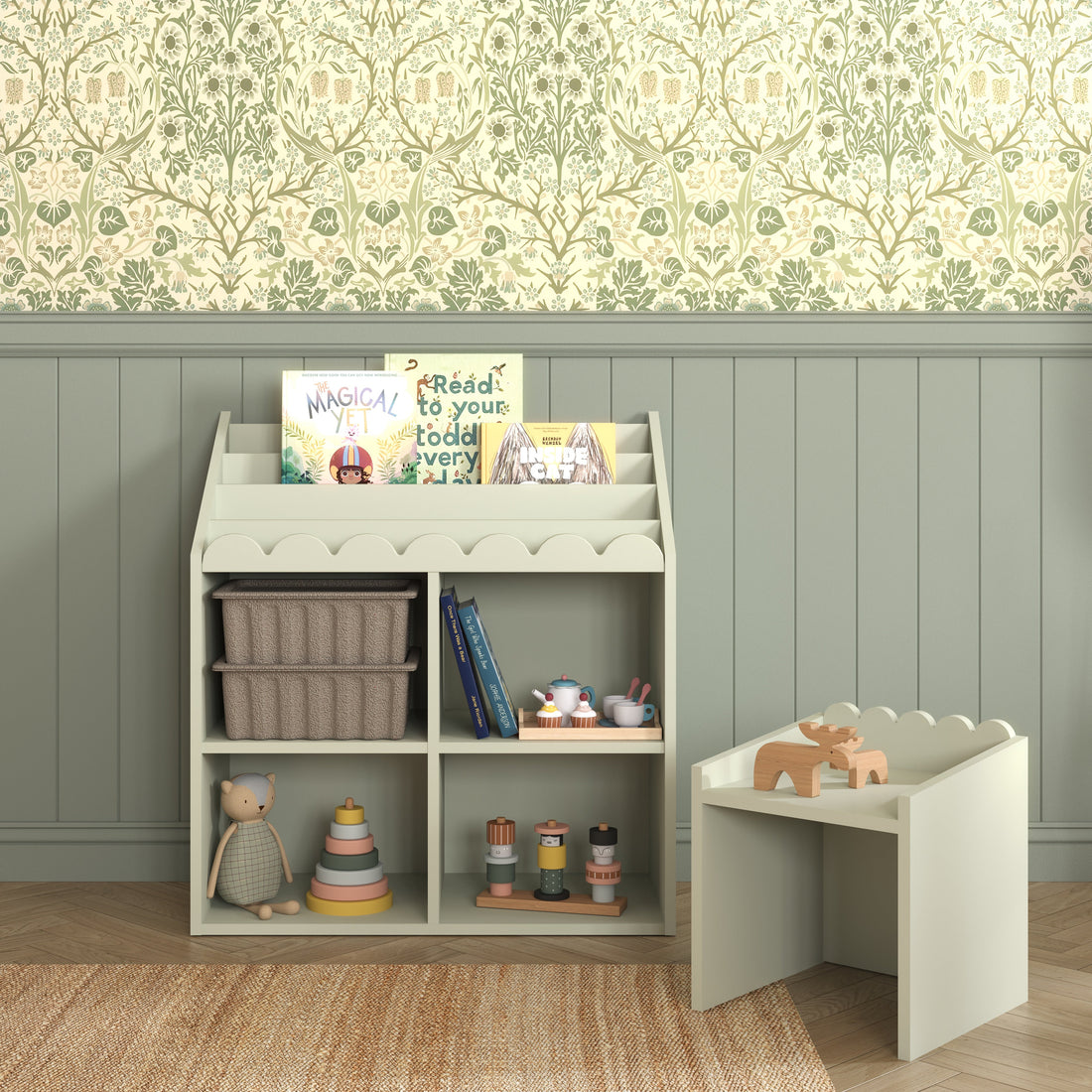Book Nook Kinderregal für Bücher und Spielzeug im Montessori-Stil