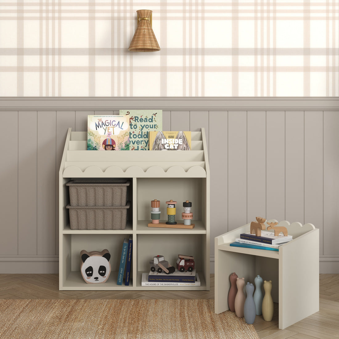 Book Nook Kinderregal für Bücher und Spielzeug im Montessori-Stil