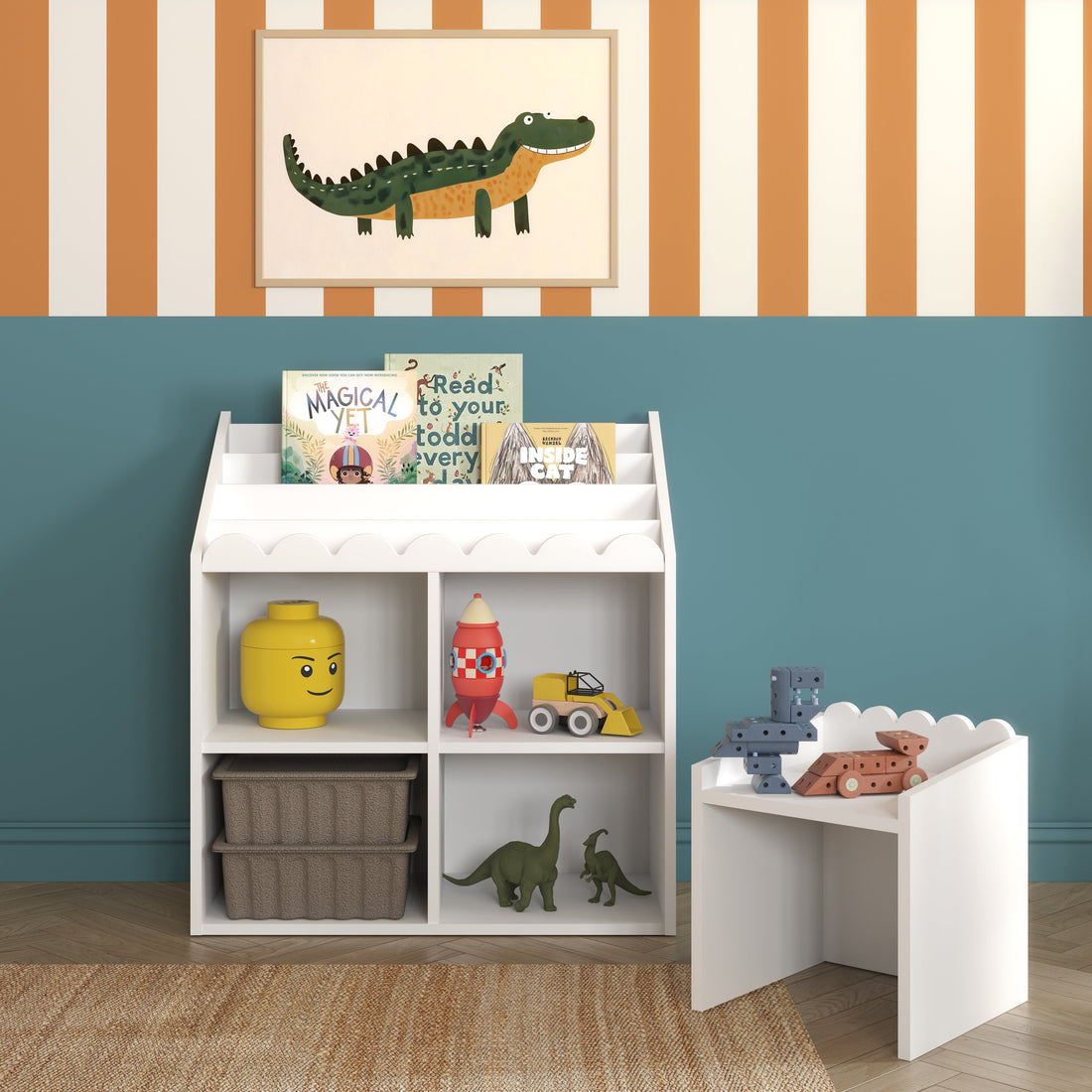 Book Nook Kinderregal für Bücher und Spielzeug im Montessori-Stil