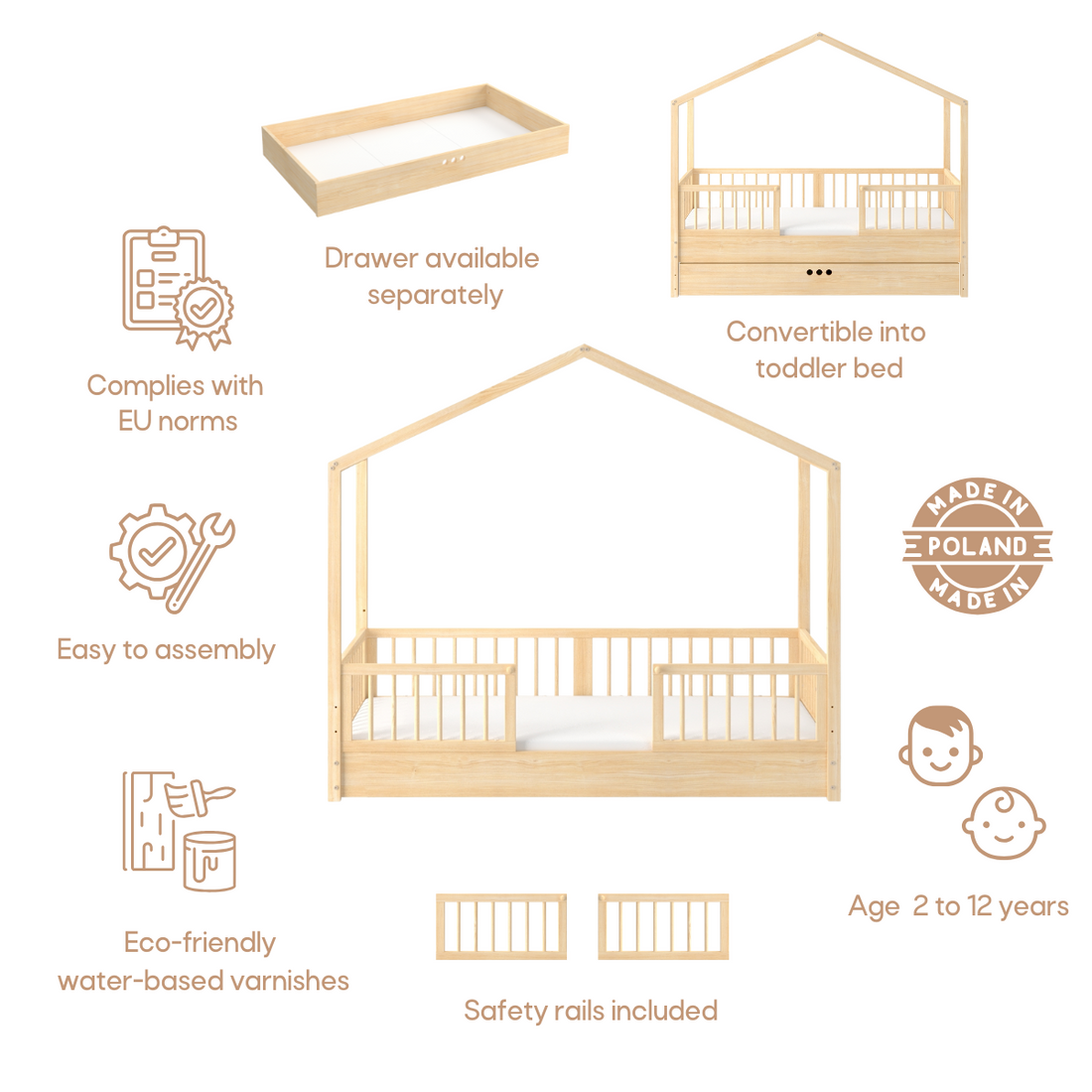 Dream Nest Hausbett 80x160 mit Rausfallschutz für Kinder