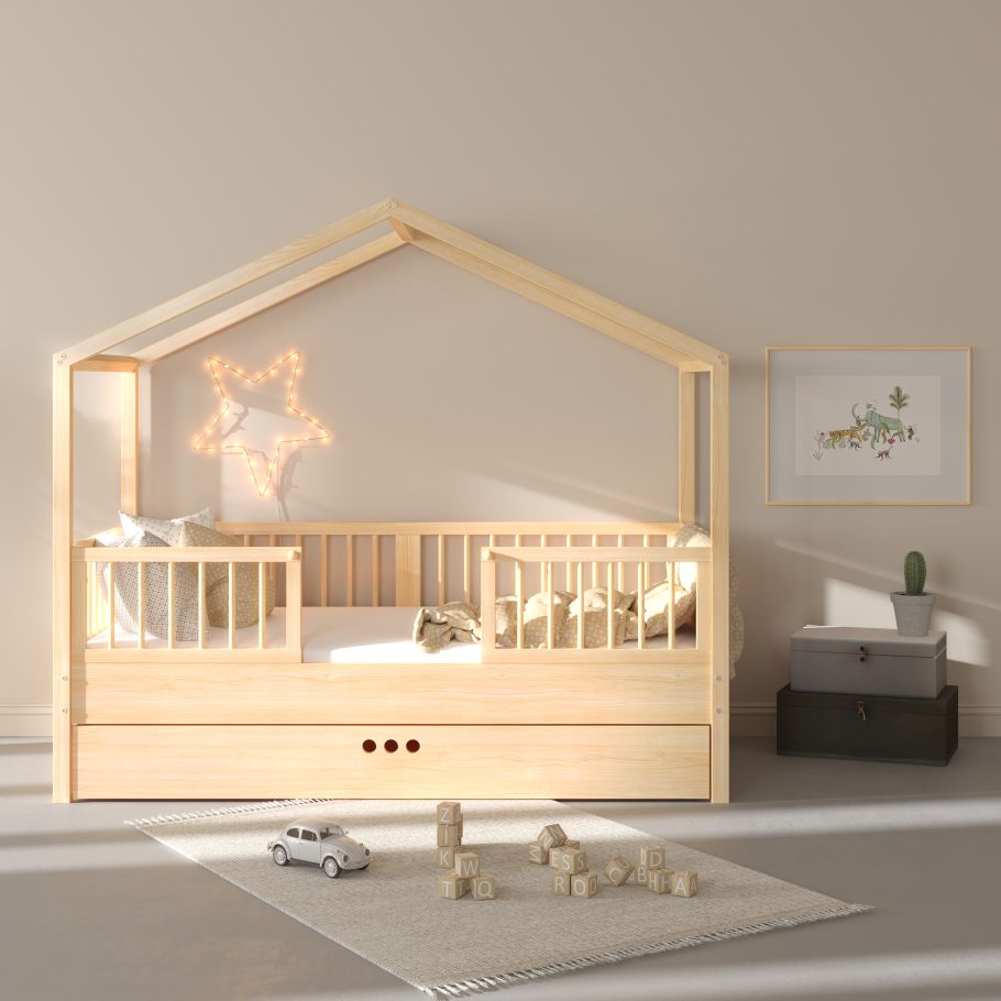 Dream Nest Hausbett 80x160 mit Rausfallschutz für Kinder