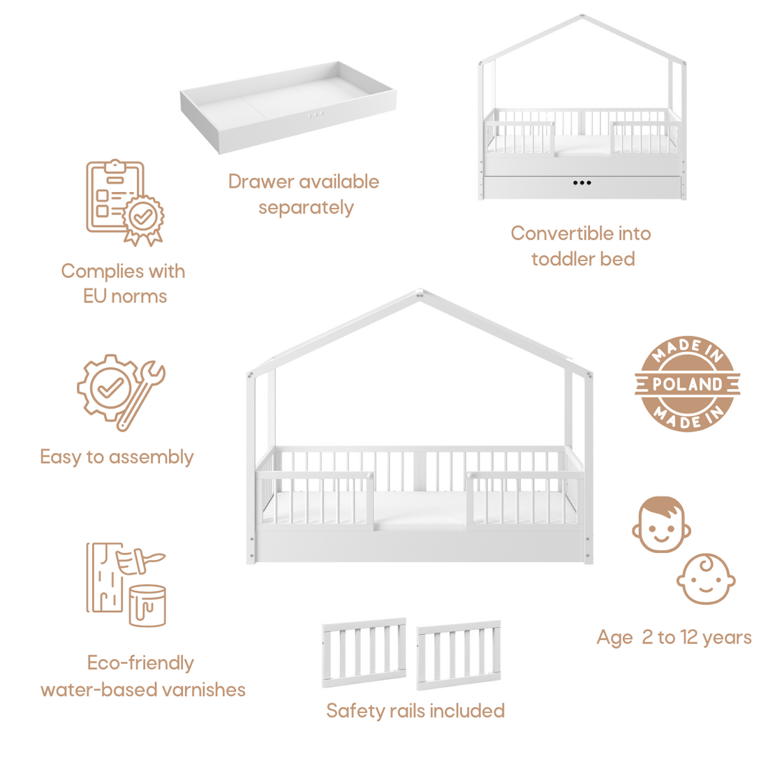 Dream Nest Hausbett 80x160 mit Rausfallschutz für Kinder
