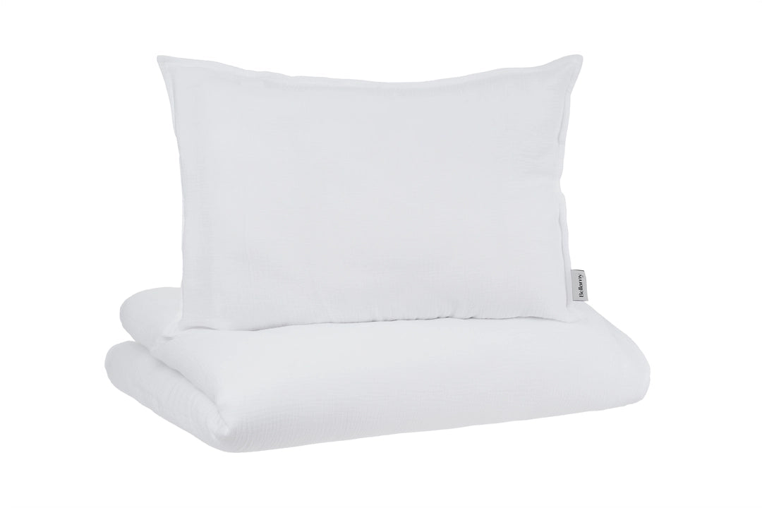 Bellamy Muślin Snow Kinderbettwäsche Set 2 teilig mit Füllung in Weiß, Bettdecke 100x135 cm und Kissen 40x60 cm aus OEKO-TEX zertifiziertem Baumwollmusselin