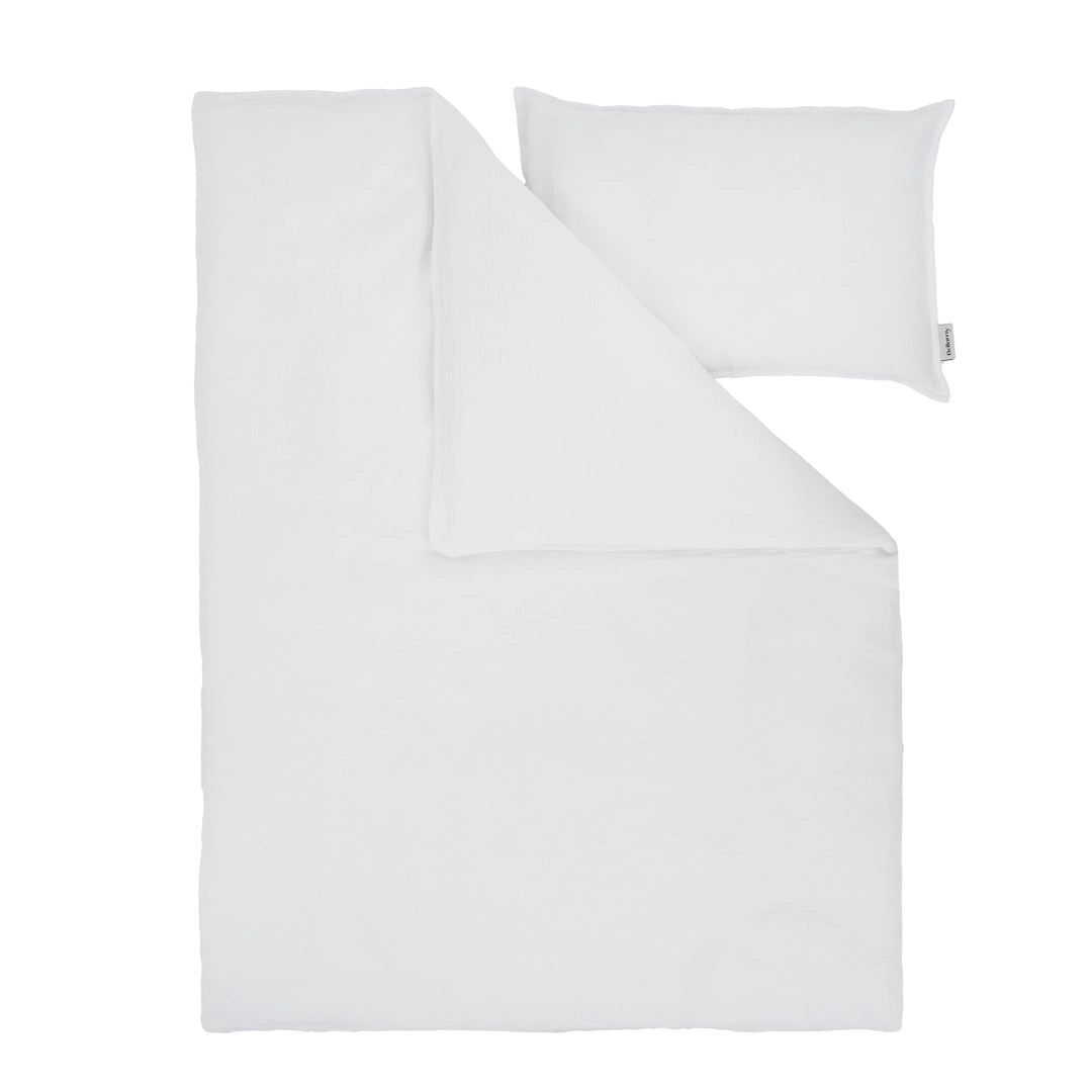 Bellamy Muślin Snow Kinderbettwäsche Set 2 teilig mit Füllung in Weiß, Bettdecke 100x135 cm und Kissen 40x60 cm aus OEKO-TEX zertifiziertem Baumwollmusselin