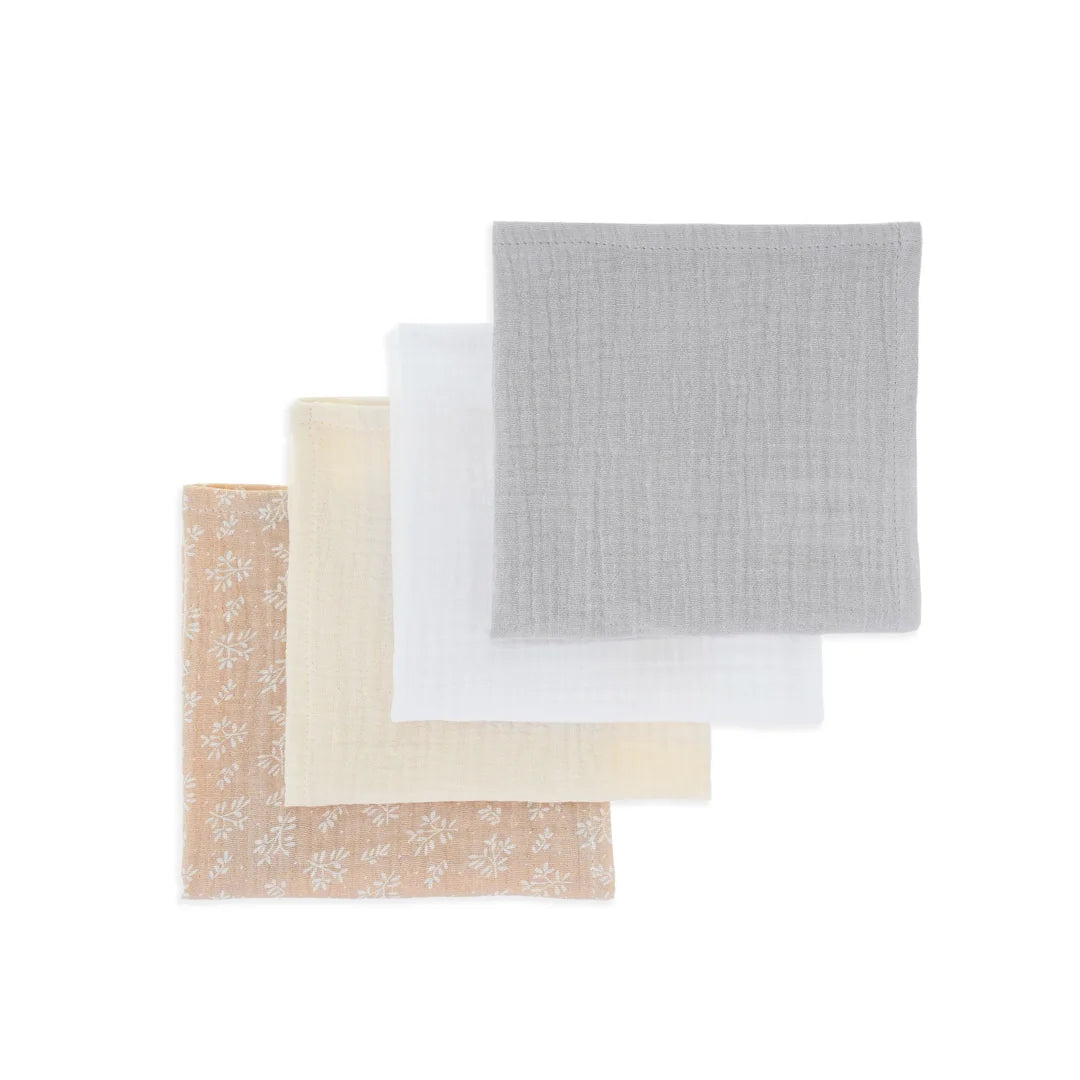 Bellamy Whisper Musselin Tücher 4er Set für Babys, weiches und hautfreundliches Mulltuch für Neugeborene, ideal als Spucktuch, Wickelunterlage und Lätzchen