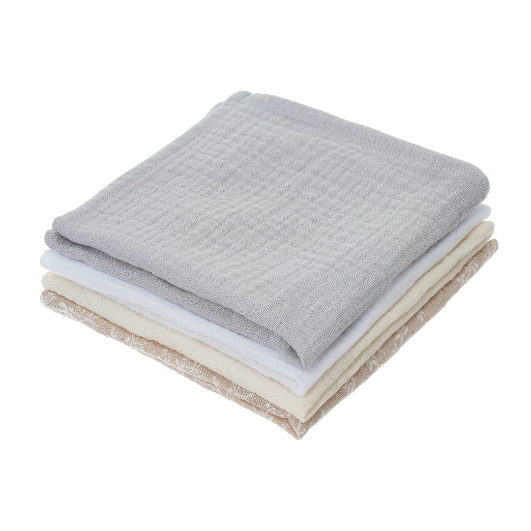 Bellamy Whisper Musselin Tücher 4er Set für Babys, weiches und hautfreundliches Mulltuch für Neugeborene, ideal als Spucktuch, Wickelunterlage und Lätzchen