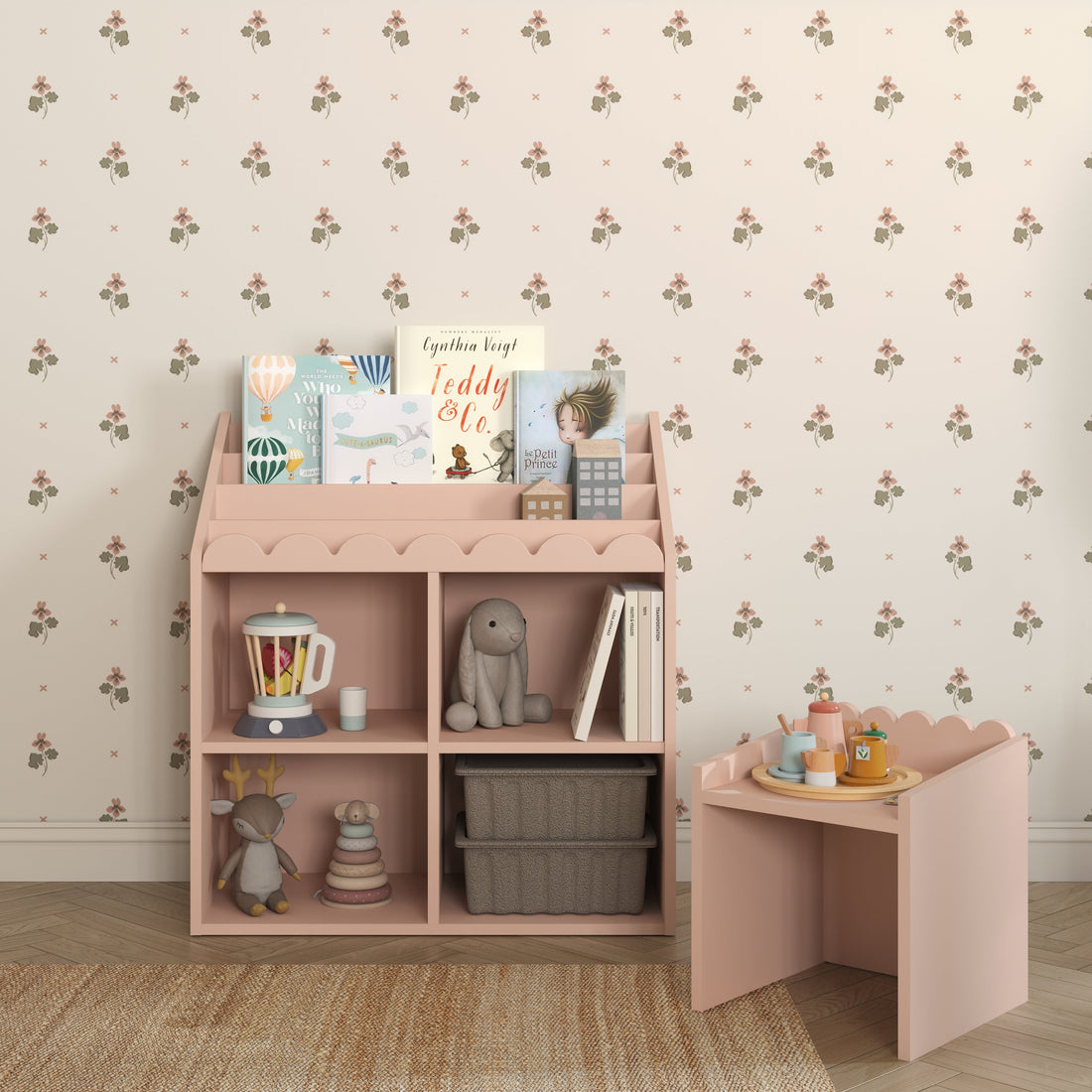 Book Nook Kinderregal für Bücher und Spielzeug im Montessori-Stil