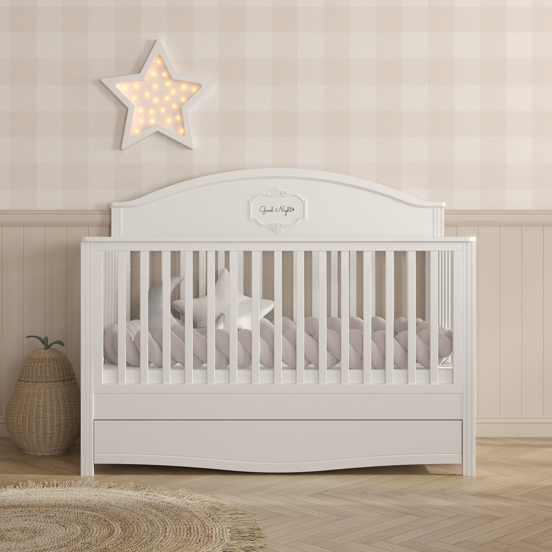 Bellamy Good Night Kinderbett 70x140 mit Schublade und dekorativem Kopfteil