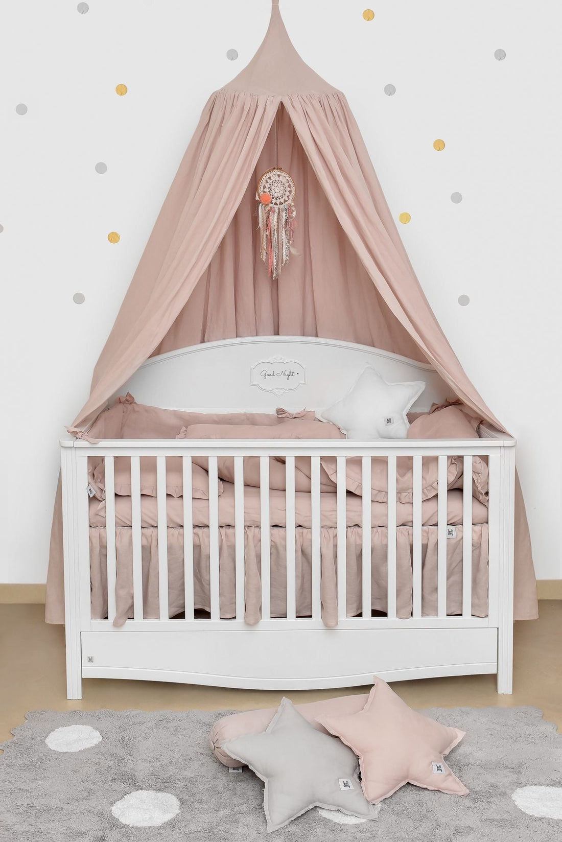 Bellamy Leinen-Baldachin in Dusty Pink, zartes Himmelszelt aus OEKO-TEX-zertifiziertem Leinen für das Kinderbett, 50 cm Durchmesser, 260 cm Länge