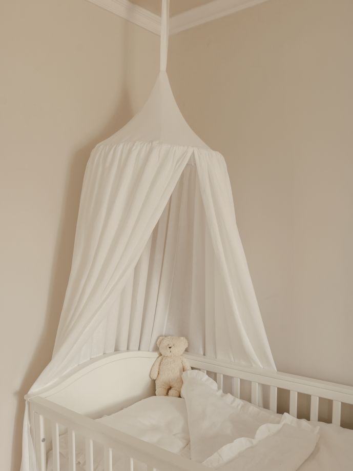 Bellamy Snowy White Leinen-Baldachin für Kinderbett, OEKO-TEX zertifiziert, 50 cm Durchmesser, 260 cm Länge, in Weiß