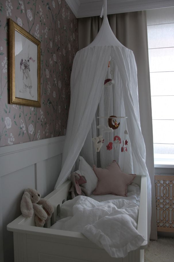 Bellamy Snowy White Leinen-Baldachin für Kinderbett, OEKO-TEX zertifiziert, 50 cm Durchmesser, 260 cm Länge, in Weiß