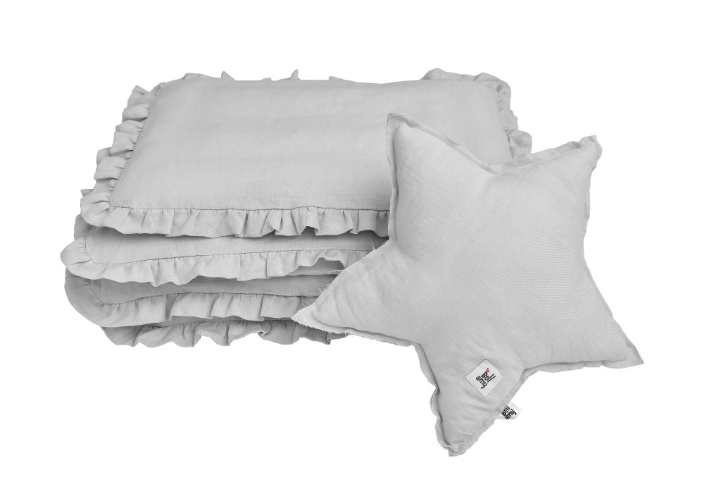 Bellamy Leinenkissen Sternchen in Steingrau (50x50 cm), OEKO-TEX zertifiziertes Naturleinen, antiallergisch und temperaturregulierend für den erholsamen Schlaf Ihres Kindes