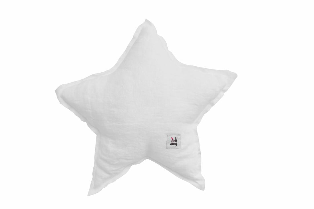 Bellamy Leinenkissen „Snowy White" mit Sternmotiv für Kinder, 50x50 cm, OEKO-TEX zertifiziert