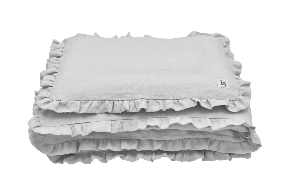 Bellamy Kinder-Leinen-Bettwäsche-Set 2-teilig in Steingrau (140x200 cm) mit Füllung, OEKO-TEX zertifiziert, hautfreundlich und atmungsaktiv