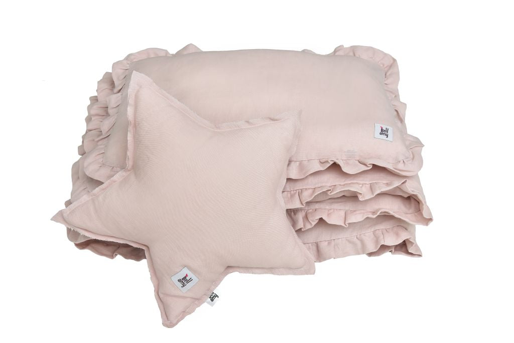 Dusty-Pink Leinen-Kinderbettwäsche-Set 2-teilig mit Füllung 140x200 cm von Bellamy, OEKO-TEX zertifiziert, atmungsaktiv und hautfreundlich
