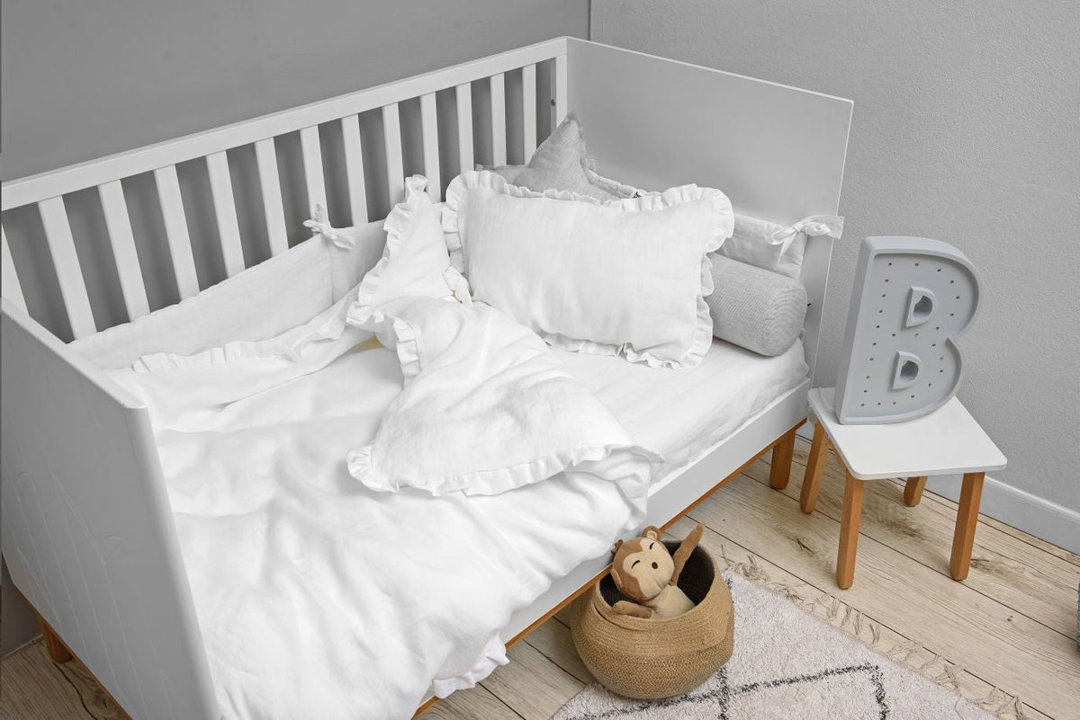 Bellamy Snowy White Leinen-Spannbettlaken 70x120 cm für Kinder, OEKO-TEX zertifiziert