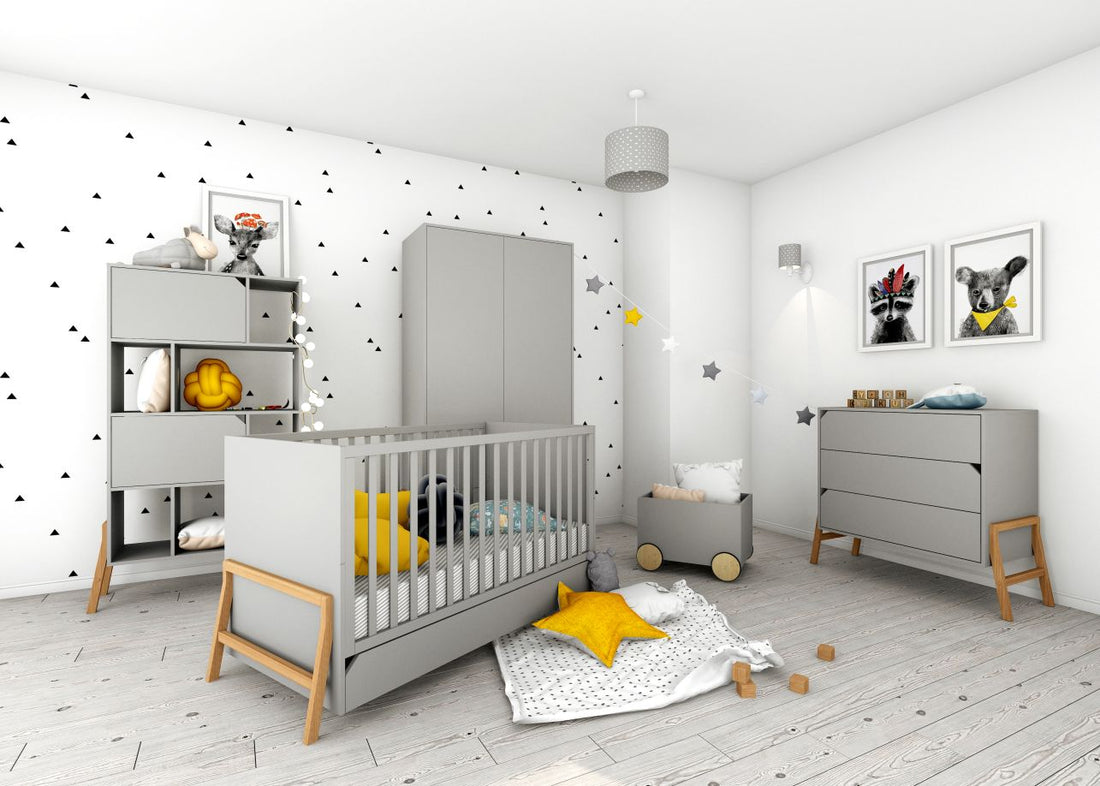 Graue Kindertruhe auf Rollen „Lotta" von Bellamy, mobile Aufbewahrungsbox aus Holz für das Kinderzimmer, 59 x 42 x 46,5 cm