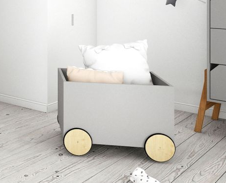 Graue Kindertruhe auf Rollen „Lotta" von Bellamy, mobile Aufbewahrungsbox aus Holz für das Kinderzimmer, 59 x 42 x 46,5 cm
