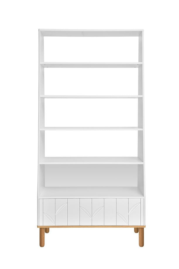 Bellamy Toteme Botanic Kinderregal mit Schublade, weißes Standregal mit Push-to-Open-Schublade und breiten Ablageflächen für Kinderzimmer, 90 x 183 x 40 cm