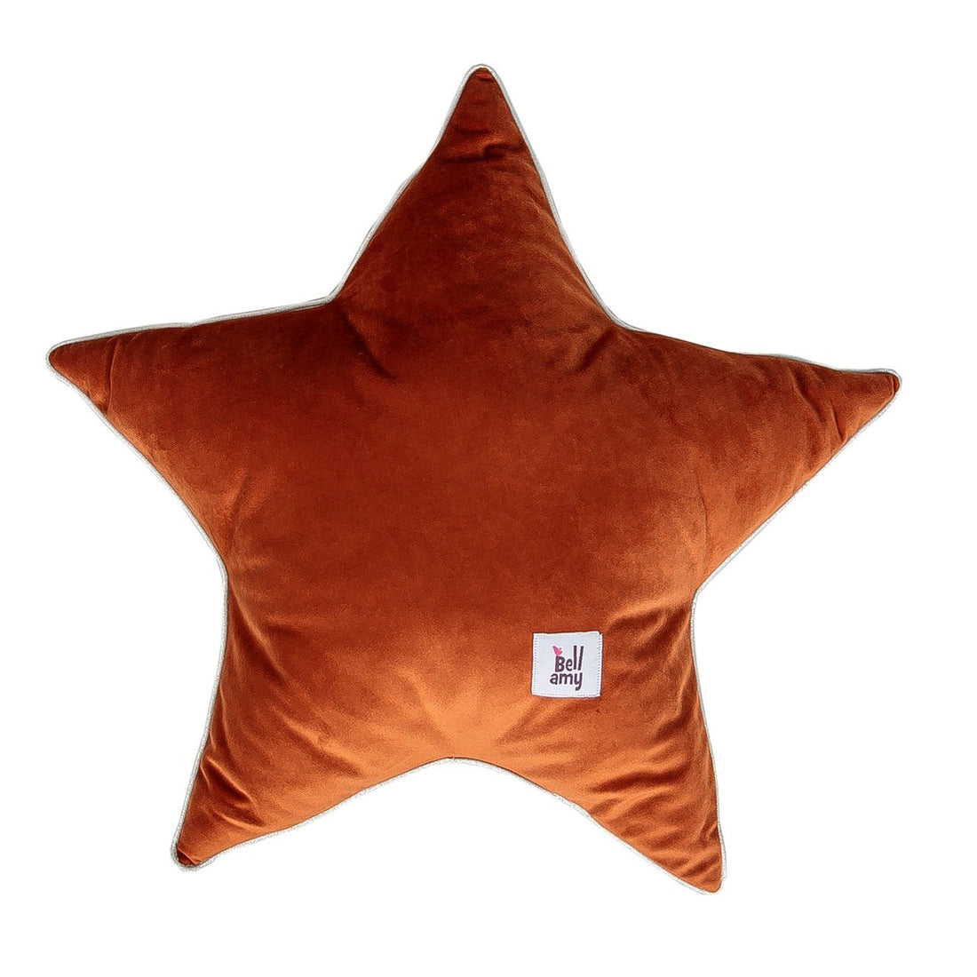 Dekoratives Stern-Kissen aus Velour in Zimt-Farbe von Bellamy, 50x50 cm, mit silbernem Einfassband, handgefertigt in Polen