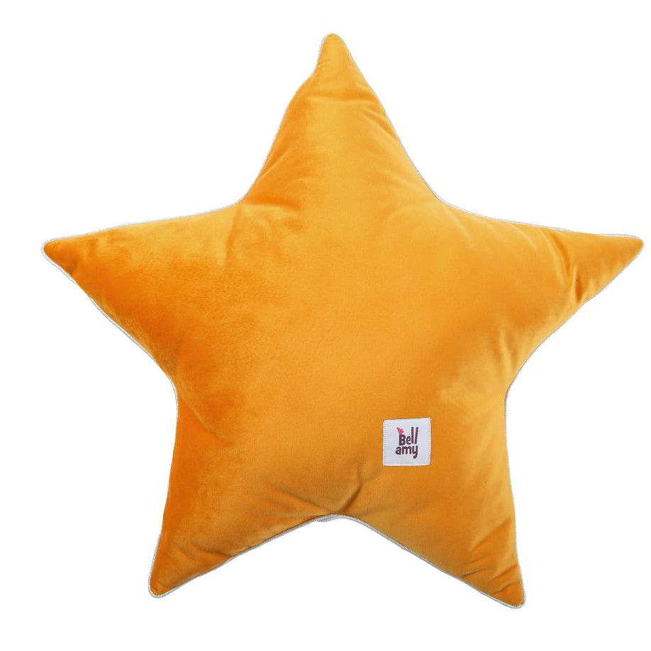 Bellamy Welurowa Stern-Dekokissen in Papaya, 50x50 cm, mit silbernem Einfassband, dekoratives Kinderzimmerkissen aus Samt, hergestellt in Polen