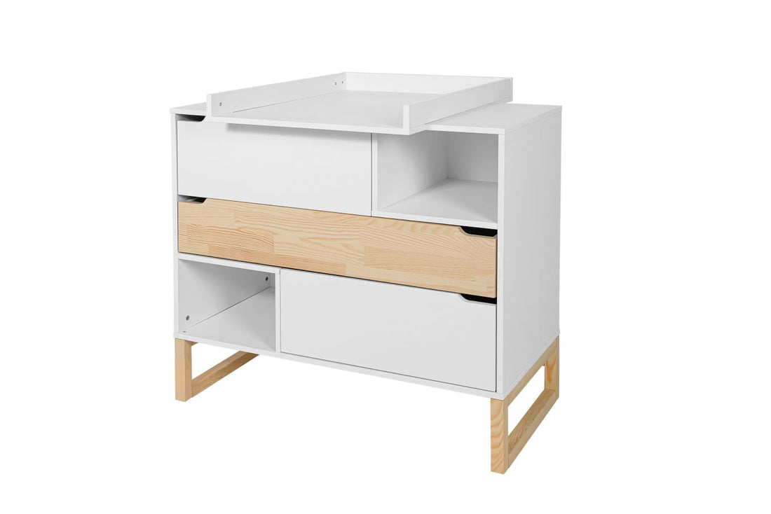 Bellamy Tatam Kommode mit 3 Schubladen in Weiß, Push-to-Open-System, 2 Einlegeböden, wickeltischkompatibel, 100x91,6x50 cm