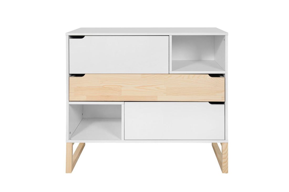 Bellamy Tatam Kommode mit 3 Schubladen in Weiß, Push-to-Open-System, 2 Einlegeböden, wickeltischkompatibel, 100x91,6x50 cm