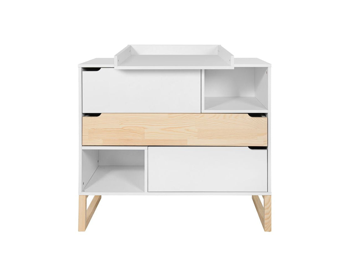 Bellamy Tatam Kommode mit 3 Schubladen in Weiß, Push-to-Open-System, 2 Einlegeböden, wickeltischkompatibel, 100x91,6x50 cm