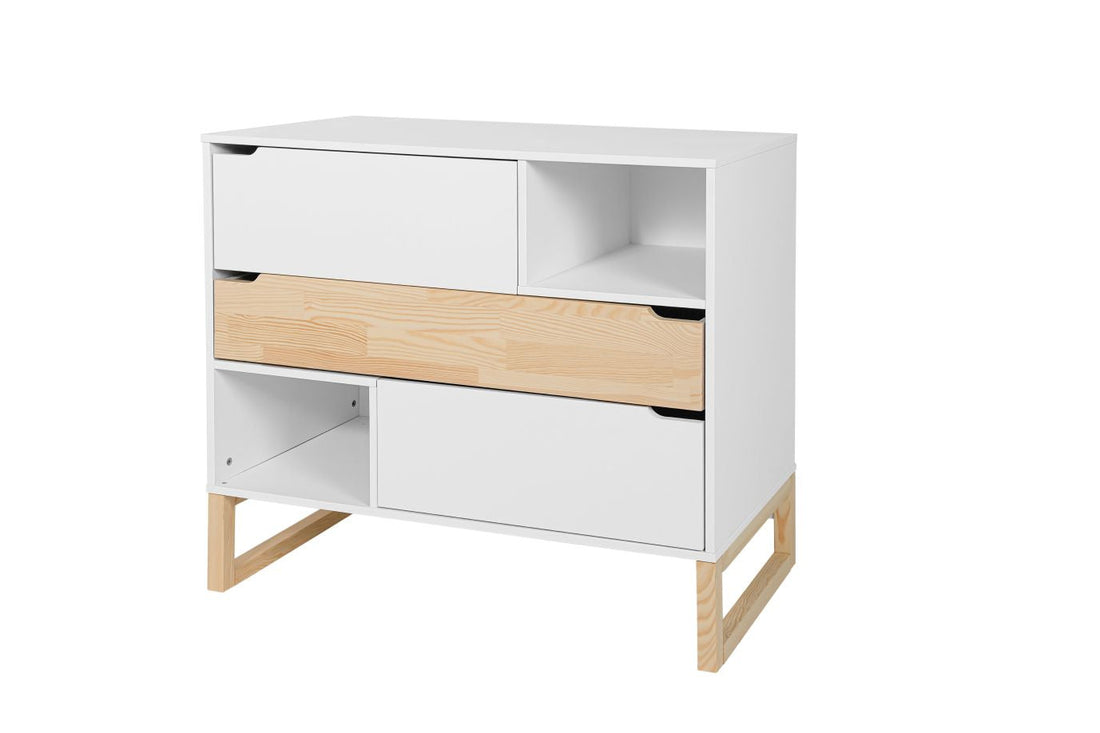 Bellamy Tatam Kommode mit 3 Schubladen in Weiß, Push-to-Open-System, 2 Einlegeböden, wickeltischkompatibel, 100x91,6x50 cm