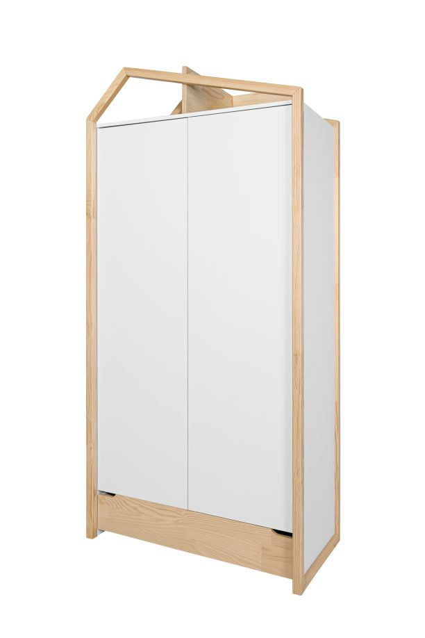 Bellamy Tatam zweitüriger Kinderzimmerschrank in Weiß, 100 cm breit und 210 cm hoch, mit verstellbaren Einlegeböden, Kleiderstangen und Schublade mit Push-to-Open-Funktion