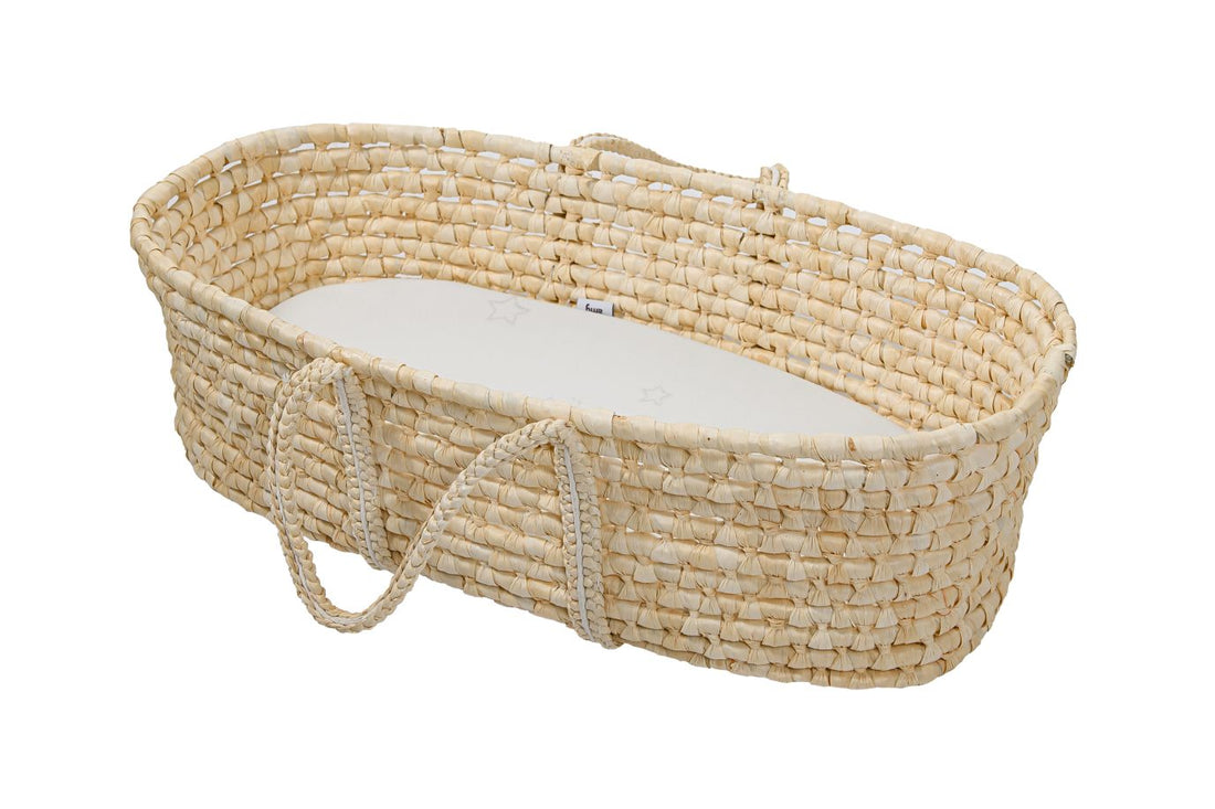 Bellamy Meeko Moiseskorb aus natürlichem geflochtenem Material mit antiallergischer Matratze für Neugeborene, 86x43x33 cm