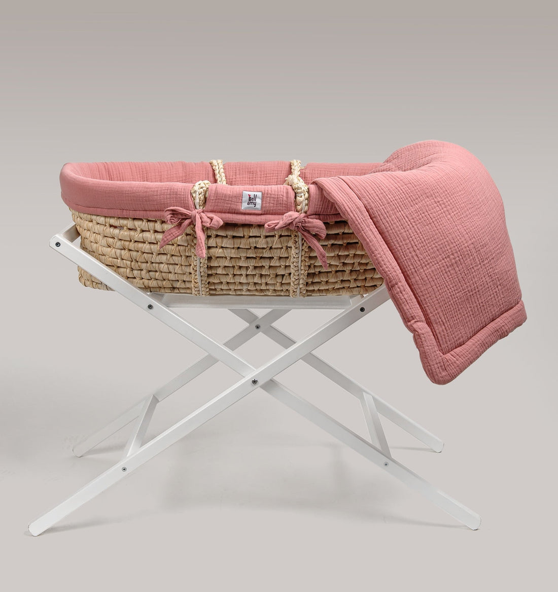 Bellamy Meeko Moiseskorb aus natürlichem geflochtenem Material mit antiallergischer Matratze für Neugeborene, 86x43x33 cm