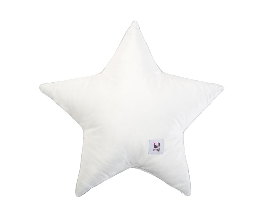 Bellamy Welur Stern-Kissen „Snow" in Weiß, 50x50 cm, mit silbernem Einfassband, dekoratives Samtkissen für Kinderzimmer