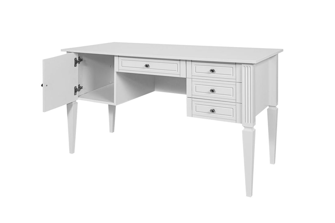 Bellamy Ines eleganter weißer Sekretär mit 4 Schubladen und Schrank (132 x 77,6 x 60 cm) für Kinderzimmer