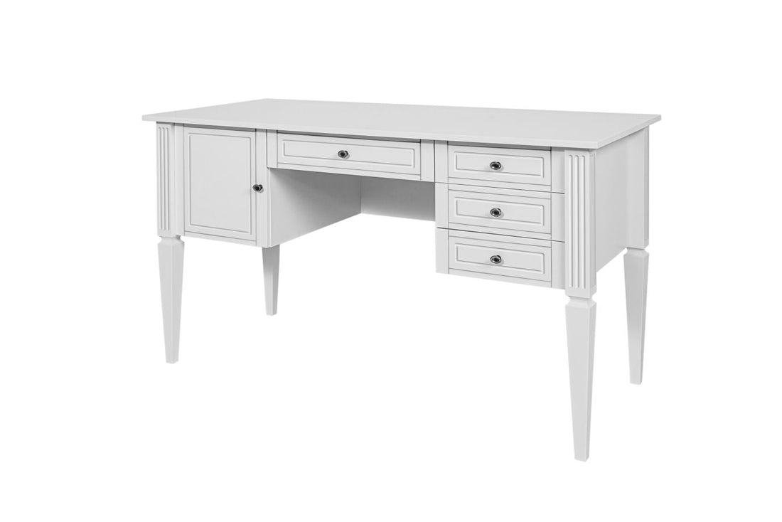 Bellamy Ines eleganter weißer Sekretär mit 4 Schubladen und Schrank (132 x 77,6 x 60 cm) für Kinderzimmer