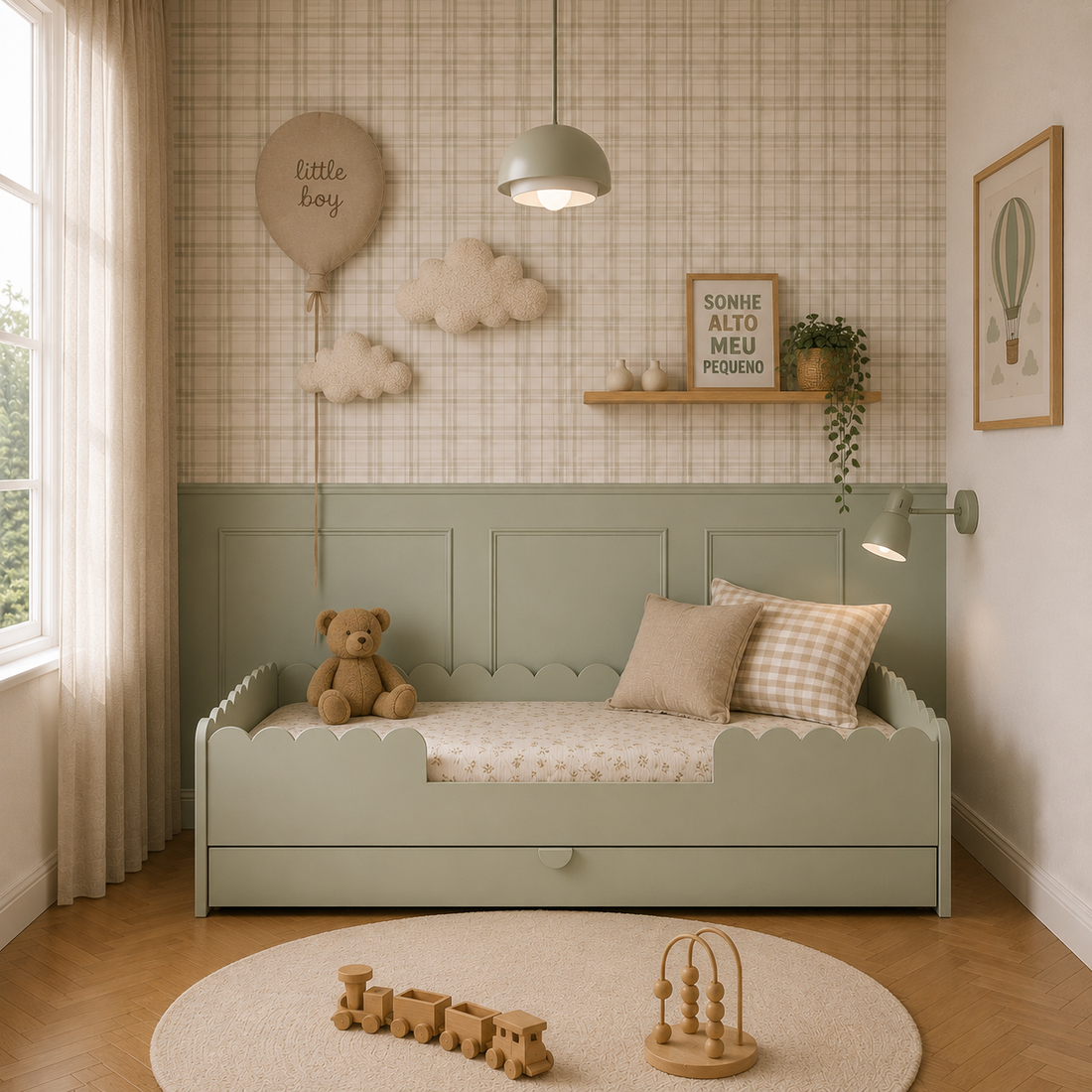 Bellamy Book Nook Montessori-Kinderbett 80x160 mit Schublade und Schutzgittern