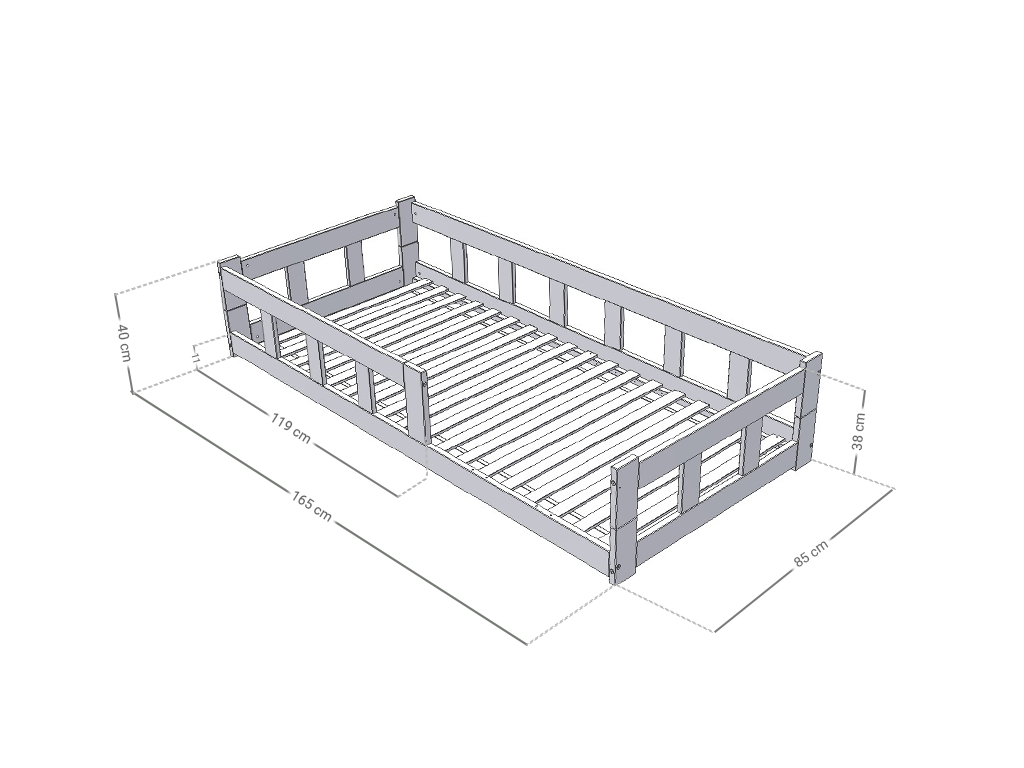 FENCE niedriges Einzelbett mit zwei Seitenwänden