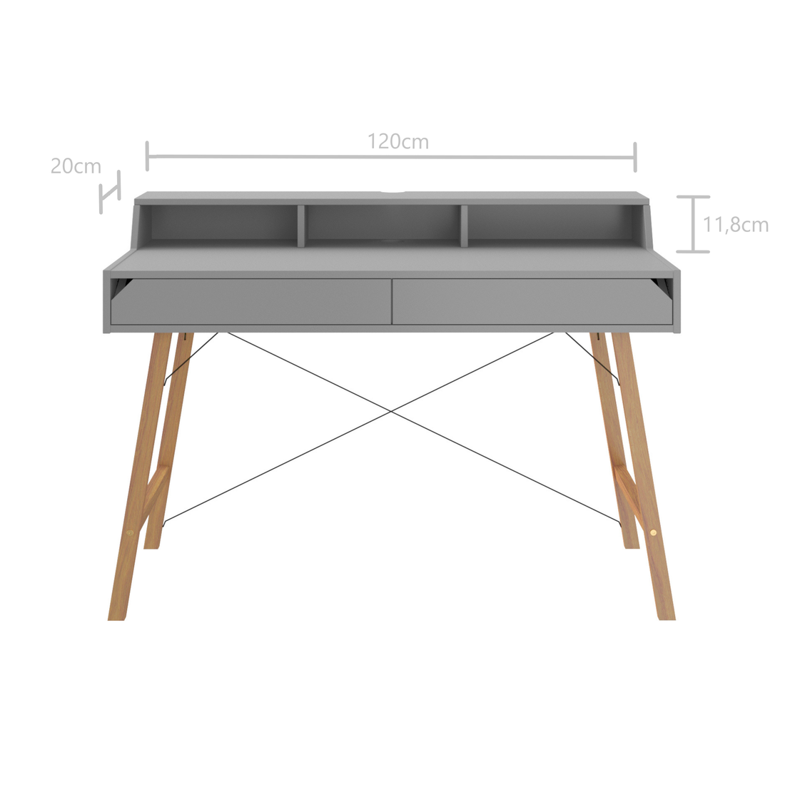 Bellamy Lotta grauer Kinderschreibtisch mit Aufsatz, 120 cm breit, mit zwei Schubladen und Kabeldurchführung für ein aufgeräumtes und ergonomisches Arbeitsumfeld
